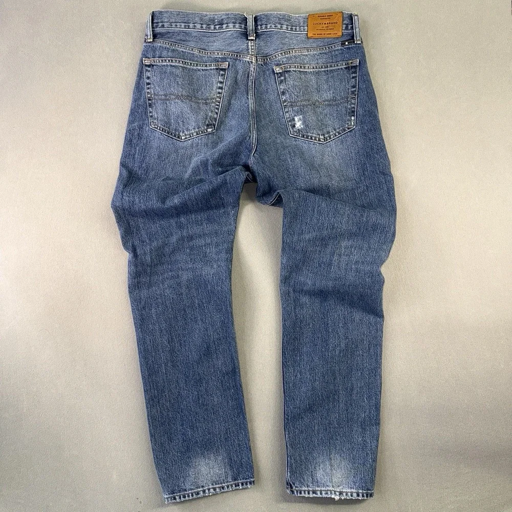 Men's Lucky Brand 121 Slim Straight Stretch Distressed Jeans Blue Size 36x32